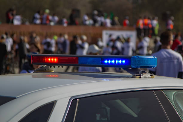 istock Police car with Red and blue light flasher 1552792903