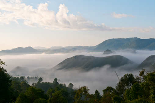 Morning mist in mountains of Shan State, Myanmar, several miles west of Inle Lake
