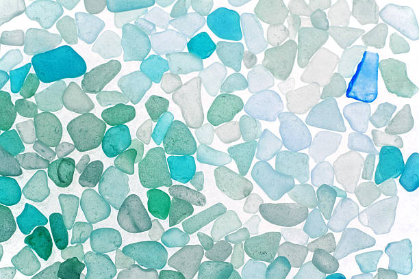 Write the title... Beach glass in various blue shades. stock photo