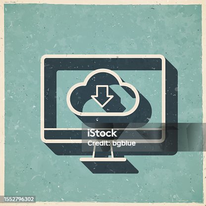 istock Cloud download to desktop computer. Icon in retro vintage style - Old textured paper 1552796302