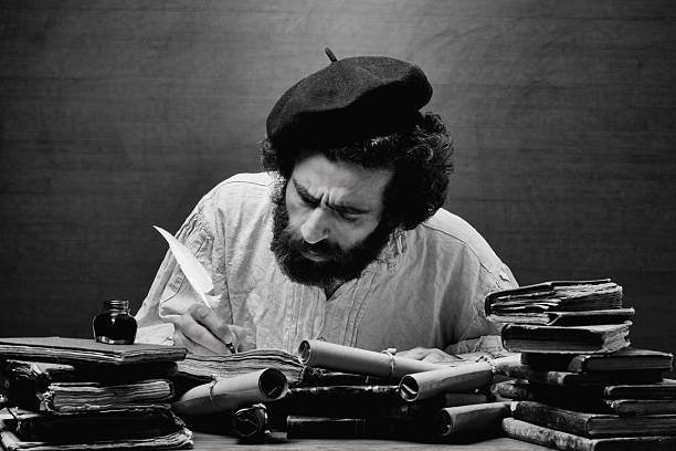 istock Medieval philosopher in search for inspiration on his desk 155279982