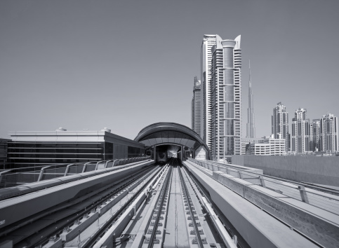 Dubai Metro with skyscrapers