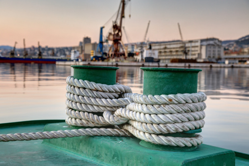 Bollards and white rope-Rijeka harbor, Croatia