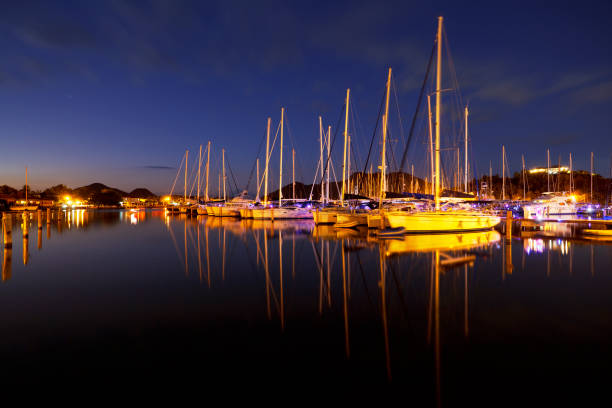 istock Caribbean Harbour With Sailboats At Night 155280478