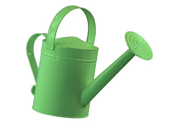 A green watering can.. isolated... with a white background.