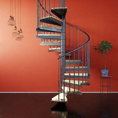 spiral staircase interior. 3d render design