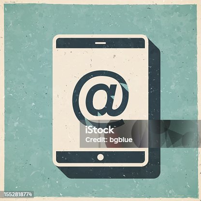 istock Tablet PC with At symbol. Icon in retro vintage style - Old textured paper 1552818774