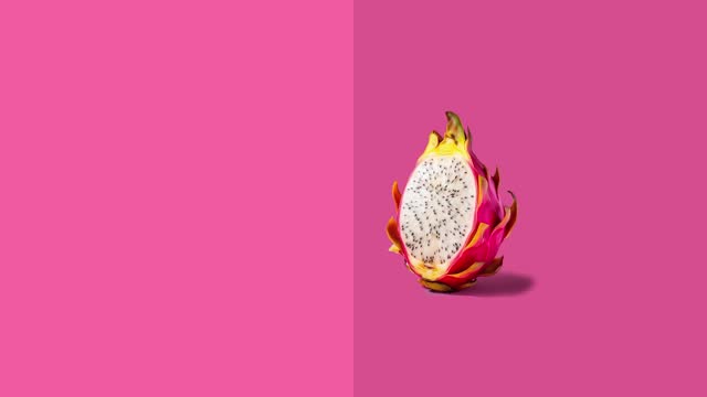 Stop motion Cut and whole Dragon (Pitaya)  fruit appear and disappear on pastel background.