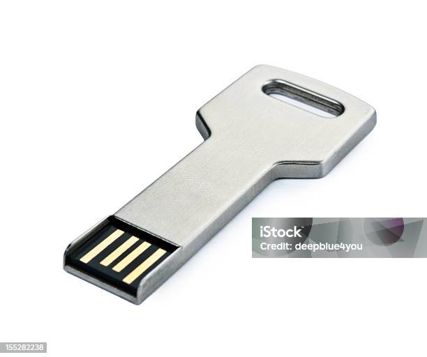 Usb Flash Storage Metal Key On White Macro Stock Photo - Download Image Now - Key, Security, Security Staff