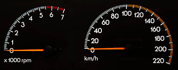 Speedometer 0 kmh Speedometer displaying 0 kmh & Tachometer displaying 0 RPM 100 mph stock pictures, royalty-free photos & images