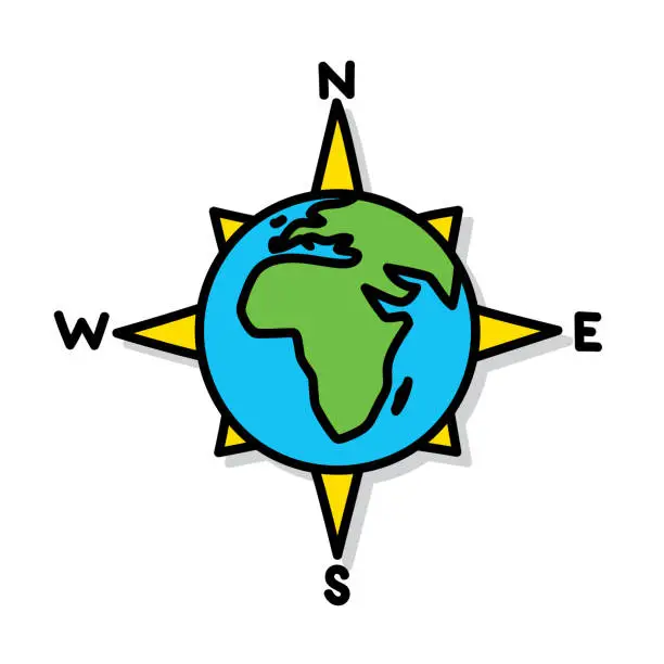 Vector illustration of Globe Compass Doodle 6