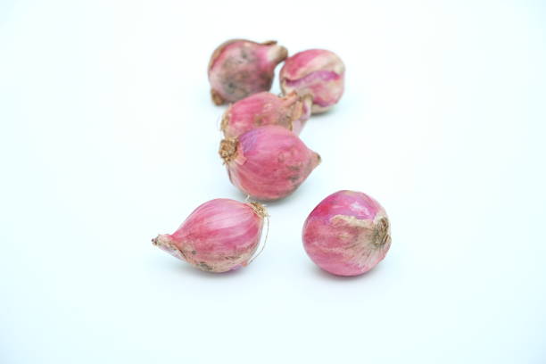 Light red small onions isolated on white background ,vegetable ingredient