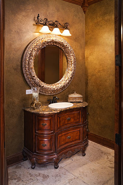istock Classy elegant powder room in gold. 155283337