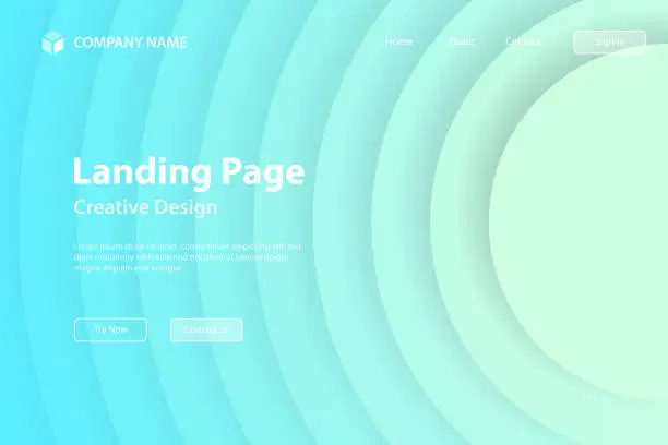 Vector illustration of Landing page Template - Abstract design with circles - Trendy Blue Gradient