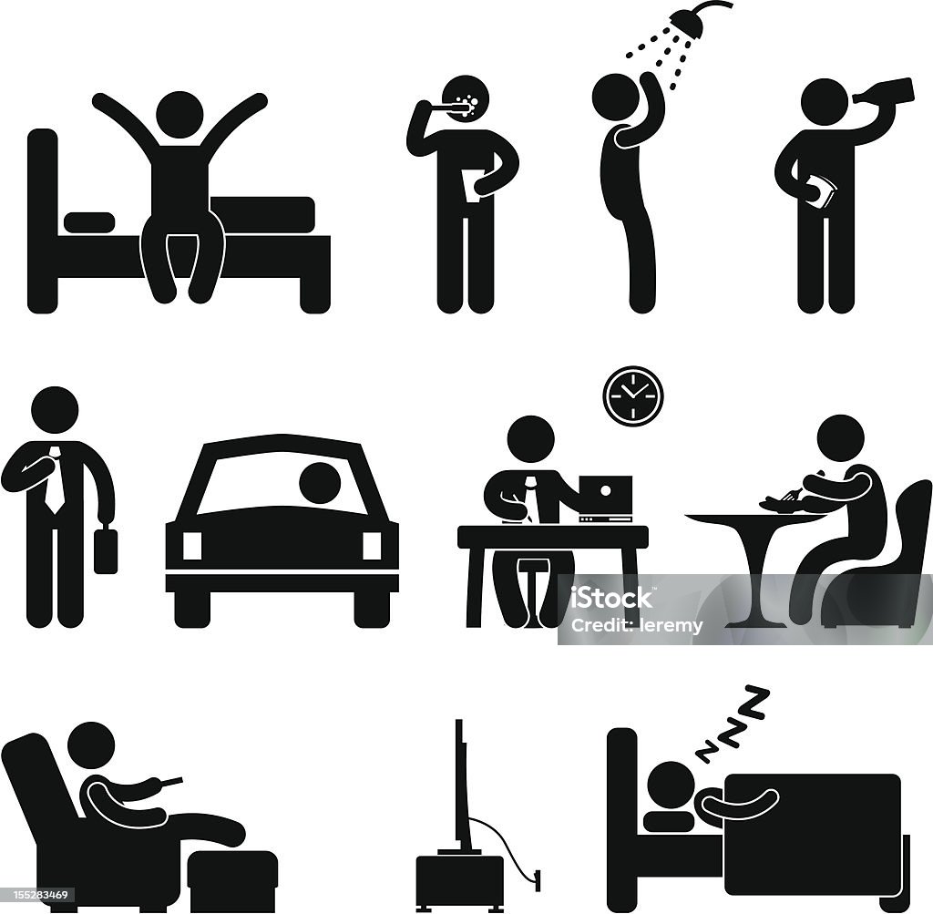 Man Daily Routine People Pictogram A set of daily routine of a man in pictogram. Eating stock vector