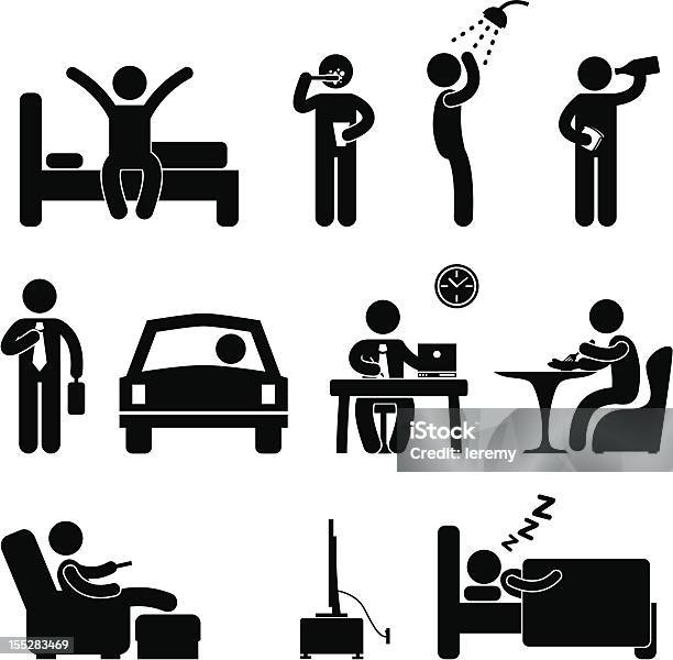 Man Daily Routine People Pictogram Stock Illustration - Download Image Now - Eating, Vector, Breakfast