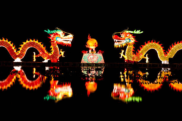 Traditional Chinese dragon lights stock photo