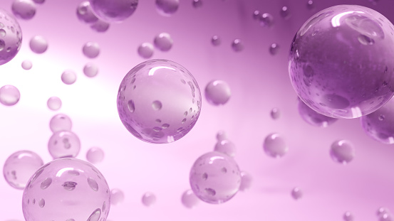Cosmetic serum bubbles. the collagen bubbles in a design. A concept for serums and moisturizing components. The idea of a vitamin for health and beauty. 3D rendering