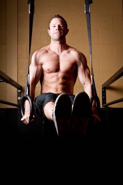 istock Muscular Man On Gymnastic Rings 155283781