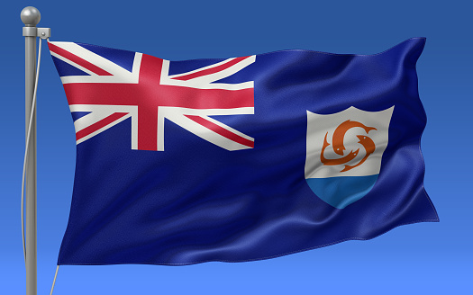 Anguilla flag waving on the flagpole on a sky background