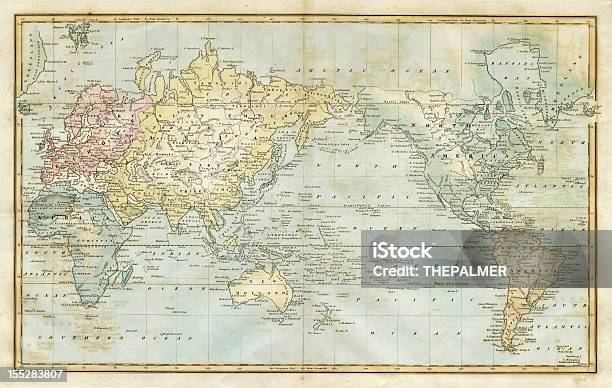 지도 세계 1823 세계지도에 대한 스톡 벡터 아트 및 기타 이미지 - 세계지도, 고풍스런, 복고풍