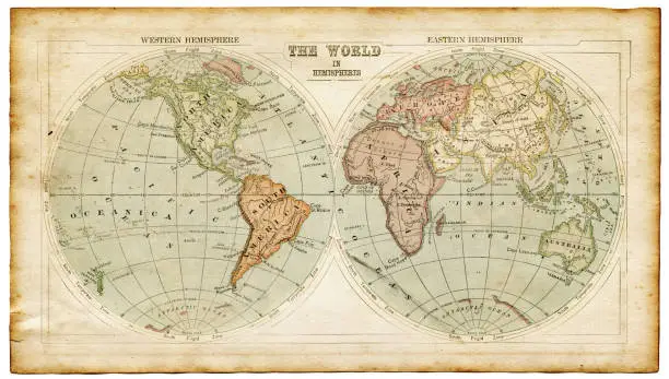 Photo of world in hemispheres 1875