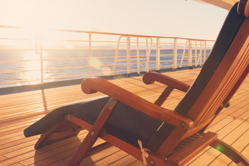 Deck chair on a cruise ship on the promenade deck