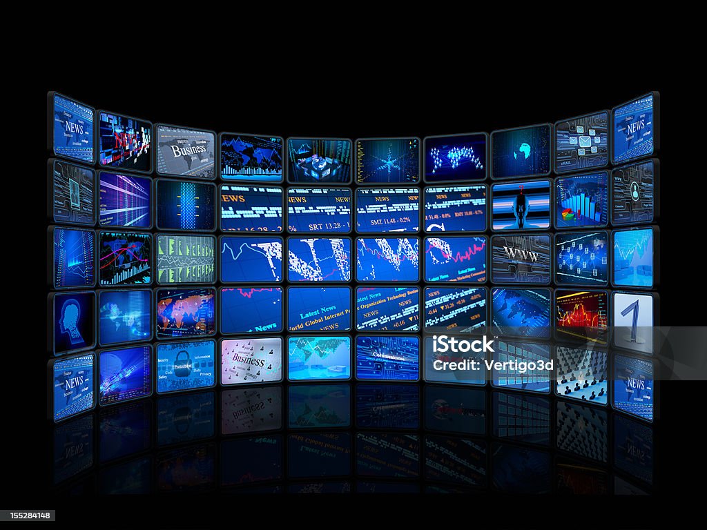 Monitores Digital em um estúdio de televisão - Foto de stock de Monitor de computador royalty-free