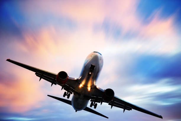 istock Airplane taking off against blue and pink sky 155284645