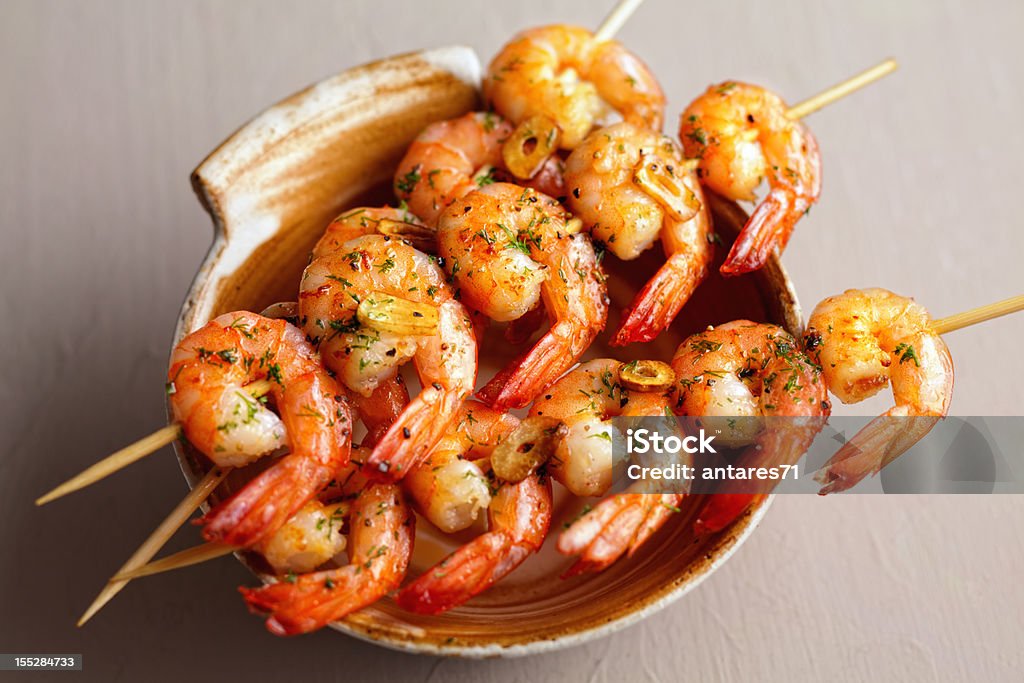 Crevettes japonais - Photo de Pic de brochette libre de droits