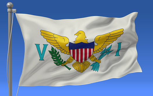 Virgin Islands US flag waving on the flagpole on a sky background