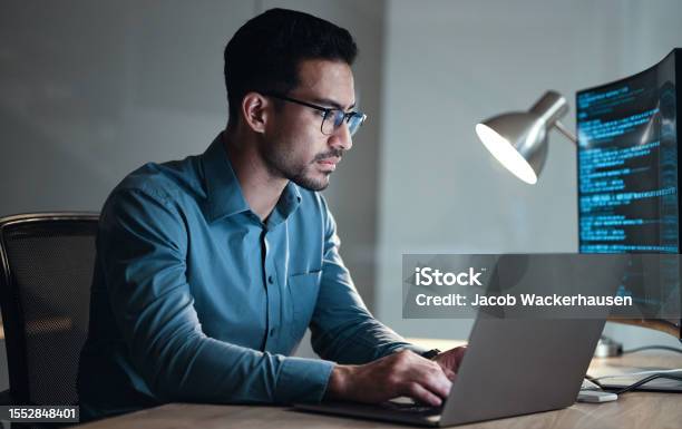 Laptop Screen And Business Man For Coding Software Development And ...