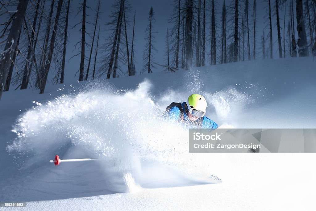 Skifahren im Pulverschnee - Lizenzfrei Baum Stock-Foto