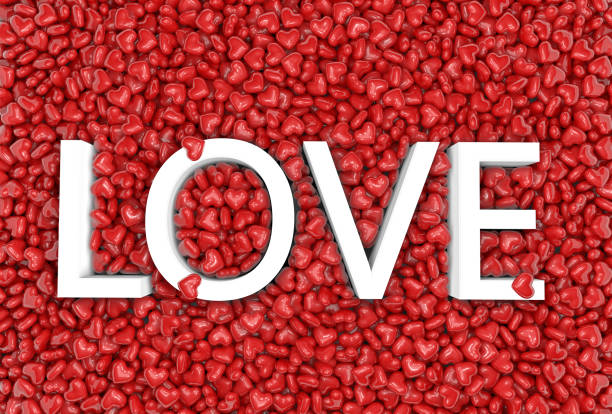 Festive background with red and gold hearts and the word in Russian: \
