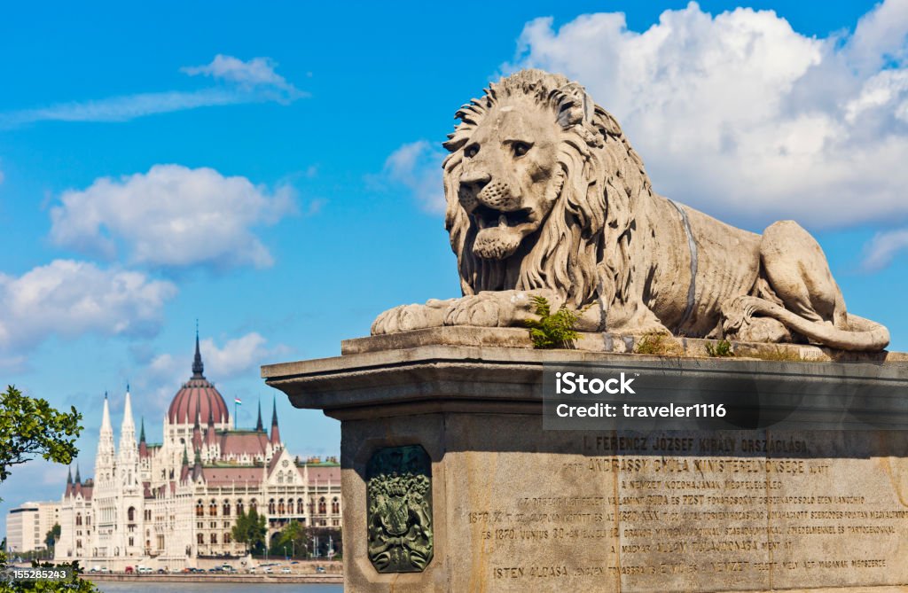 Parlement de Budapest, du pont - Photo de Lion libre de droits