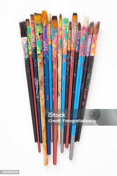 Used Paintbrushes Stock Photo - Download Image Now - Paintbrush, Cut Out, White Background