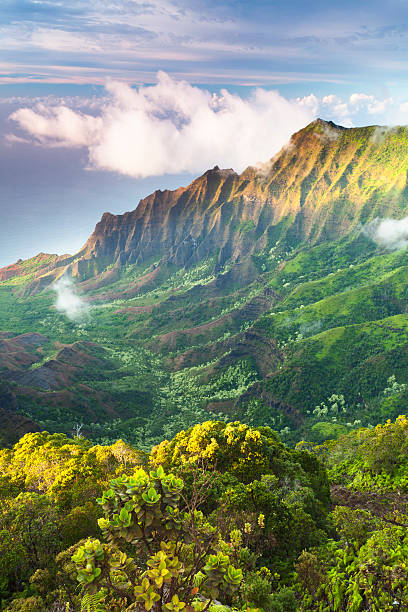 Colorful Green Koolau Mountains Nuuanu Pali Outlook Oahu Hawaii. Outlook built 1958