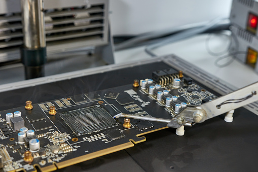Infrared Computer Chip A Video Card With A Freshly Soldered Gpu Chip Using An Infrared ...