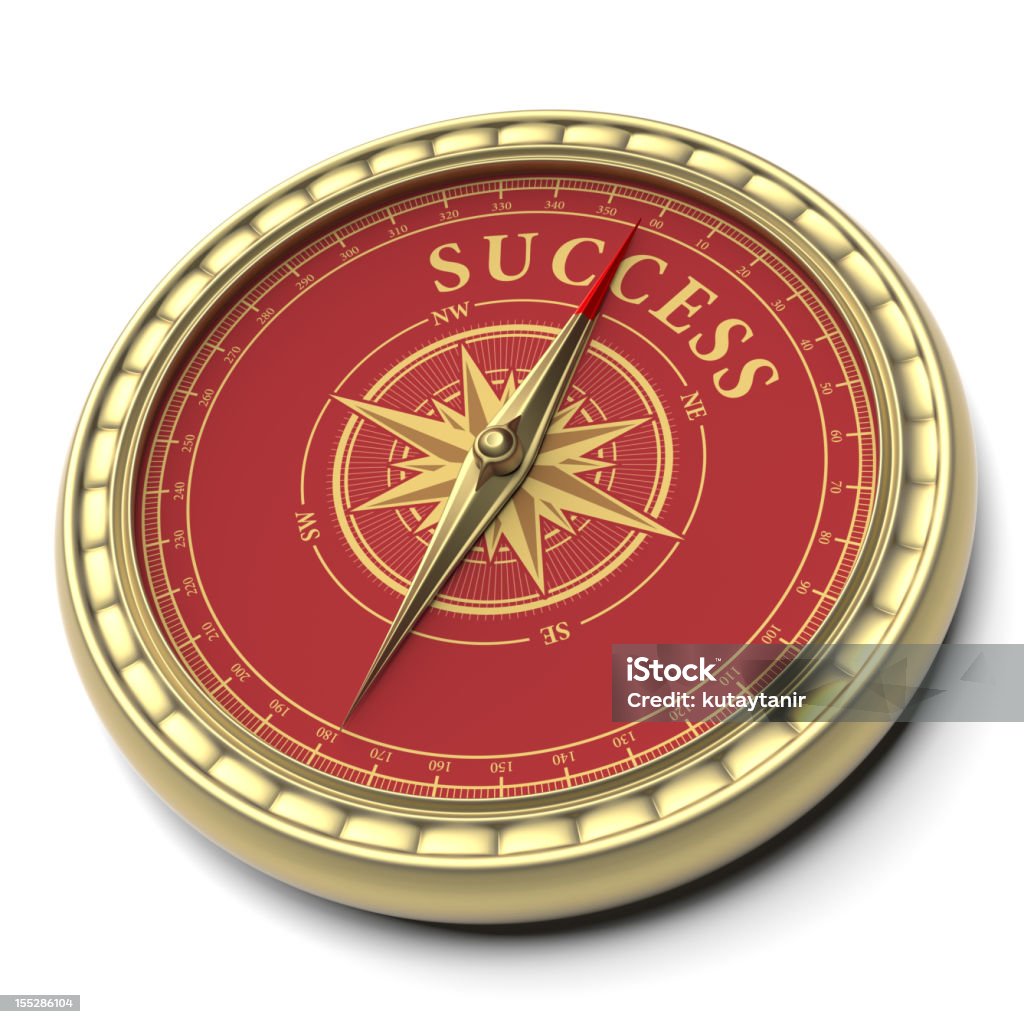 Success Gold navigational compass with needle pointing to Success. Color Image Stock Photo