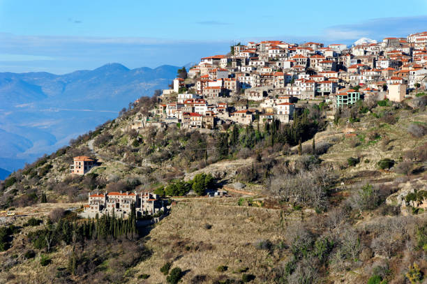 Arachova - Greece Small historic town on Parnassus mountains. arachova greece stock pictures, royalty-free photos & images