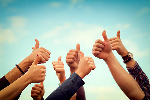 istock Group of people thumb up on the sky 155286527