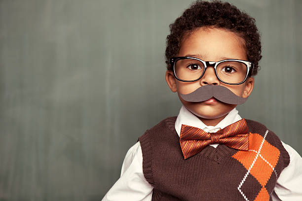 nerd con bigote - child back to school mustache african ethnicity fotografías e imágenes de stock