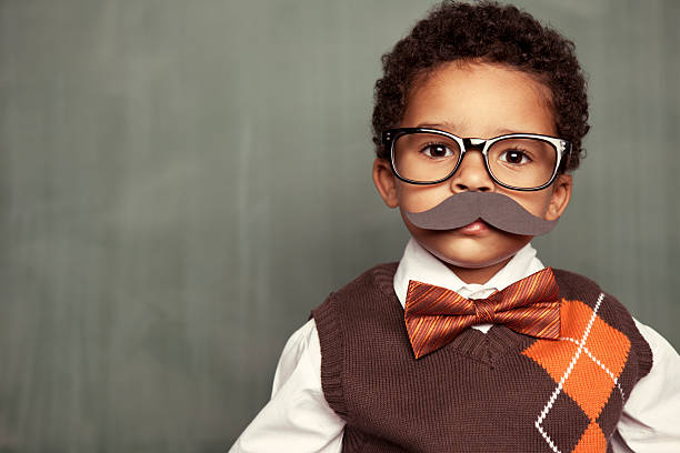 オタク口ひげ付き - child back to school mustache african ethnicity ストックフォトと画像