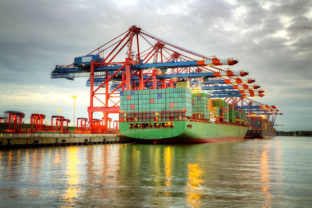 istock A colorful cargo ship docked in the harbor 155287104