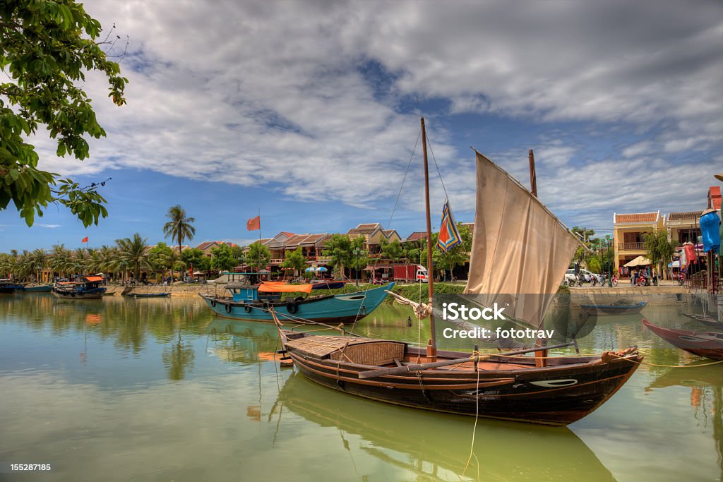 Vietnamese fishing boats in a village in Hoi An, Vietnam Hoi An is an ancient city in Vietnam and is classified as UNESCO Heritage Asia Stock Photo