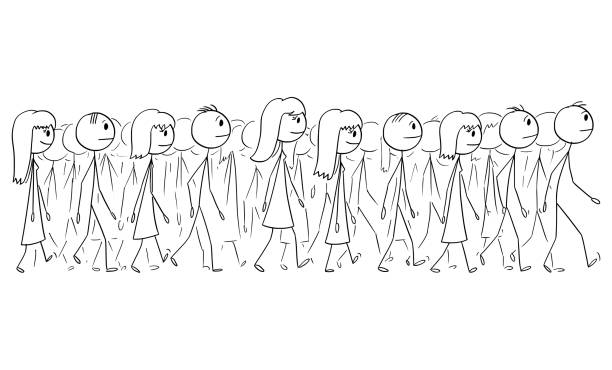 istock Crowd of People Walking , Vector Cartoon Stick Figure Illustration 1552872771