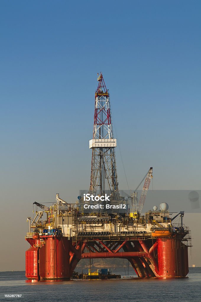 Oil exploration platform at sea  Front view of an oil platform on the ocean Offshore Platform Stock Photo