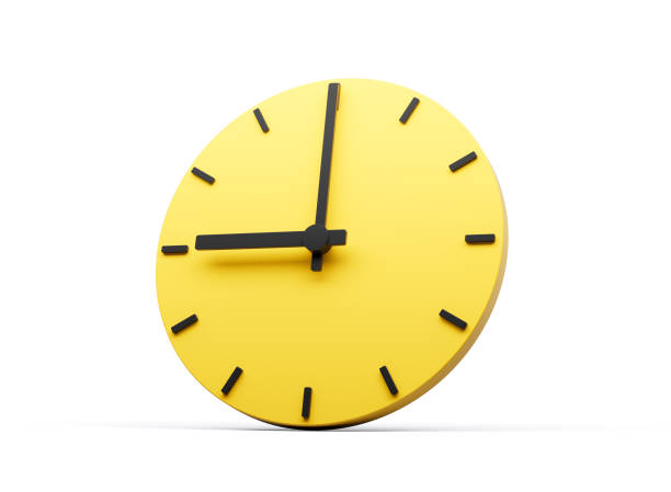 istock 3d Simple Yellow Round Wall Clock 9 O'Clock Nine O'clock On White Background 3d illustration 1552878851