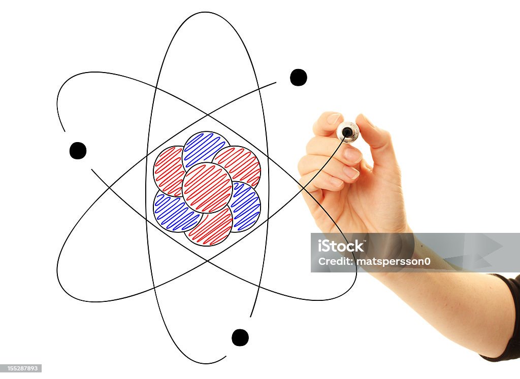 Atom puxada por cientista ou de estudante - Foto de stock de Átomo royalty-free