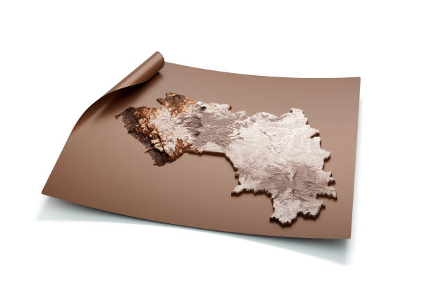 istock Map Of Guinea Old Style Brown On Unrolled Map Paper Sheet On White Background 3d Illustration 1552880234